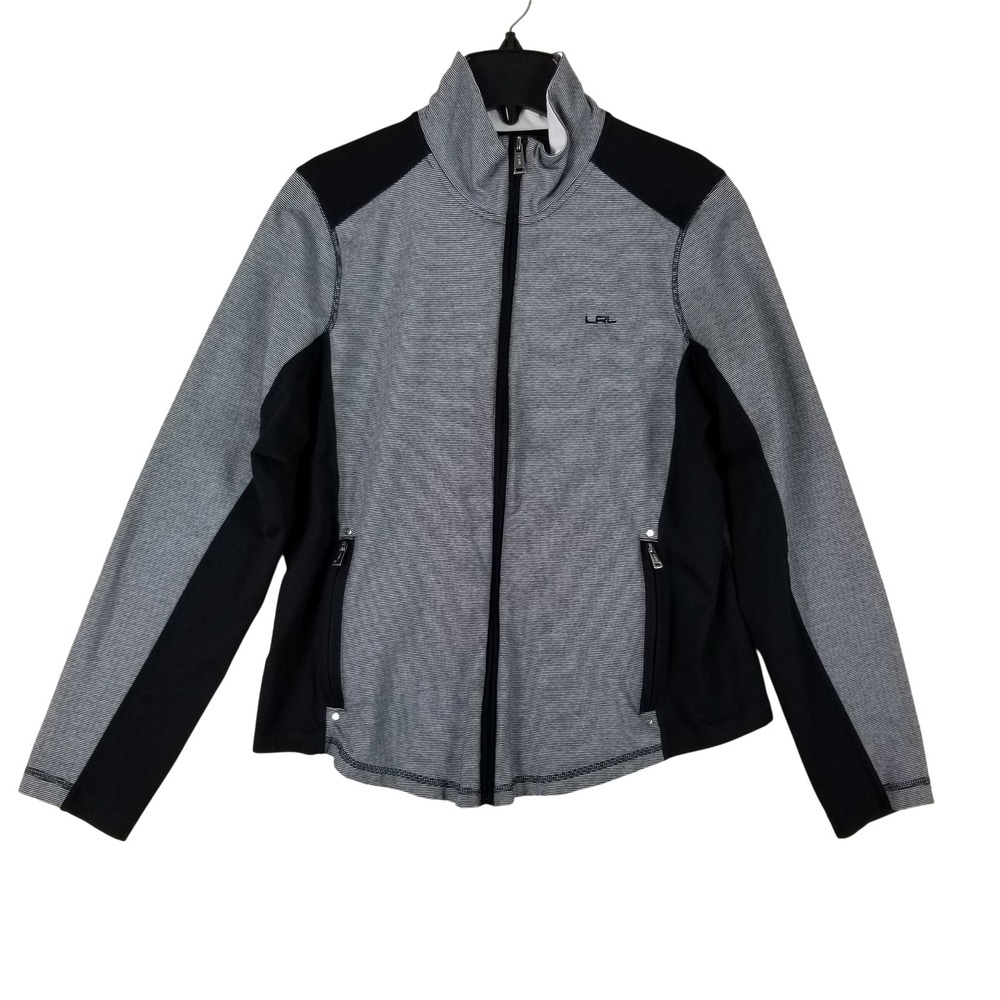Lauren Ralph Lauren Zip Jacket Womens XL Gray Black Striped Mock Neck 2935